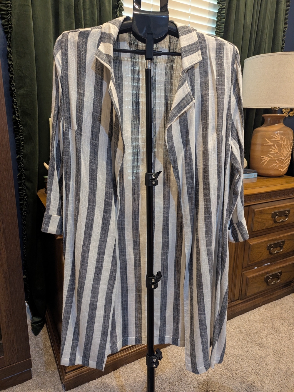 Doe & Rae Striped Longline Trench - Cream & Gray